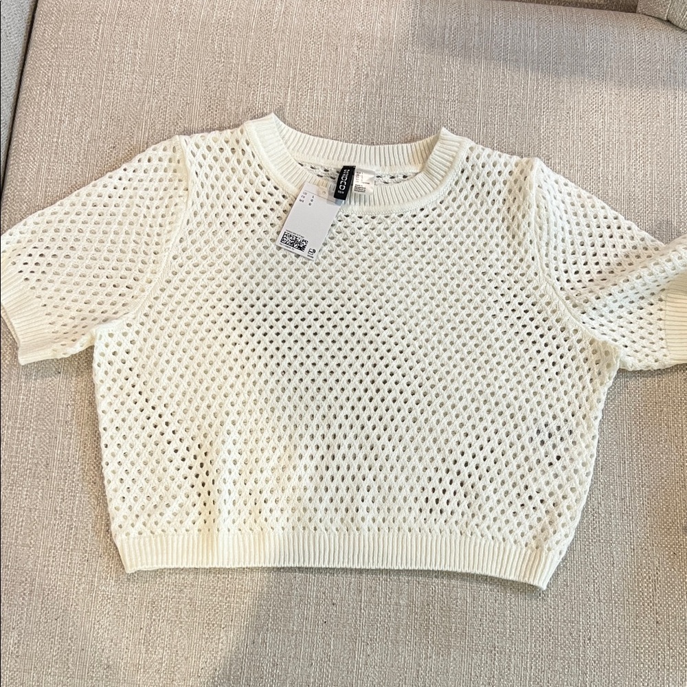 H&M Ivory Knit Short Sleeve Sweater